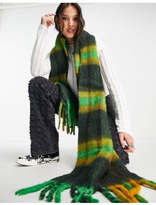 ASOS DESIGN - Sciarpa con nappe in misto lana soffice a quadri verde e senape-Multicolore
