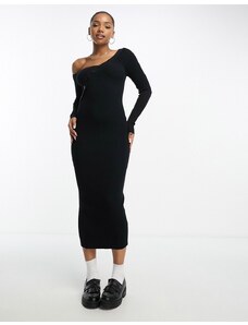 ASOS DESIGN - Vestito lungo asimmetrico in maglia nero con bottoni