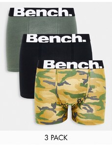 Bench - Confezione da 3 boxer kaki mimetici, neri e kaki con logo-Multicolore