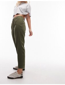 Topshop Hourglass - Pantaloni kaki in tessuto a coste con pinces-Verde