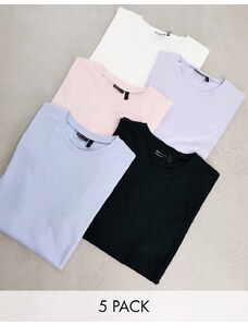 ASOS DESIGN - Confezione da 5 T-shirt girocollo in colorazioni multiple-Multicolore
