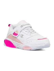 Sneakers bianche da bambina con luci nella suola e dettagli in rosa e fucsia Champion Wave G PS