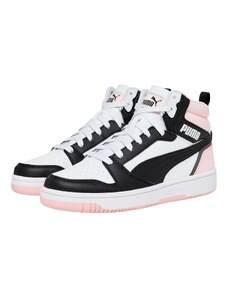Sneakers alte bianche da donna con dettagli in rosa e nero Puma Rebound v6
