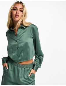 Vero Moda - Camicia taglio corto in raso verde in coordinato