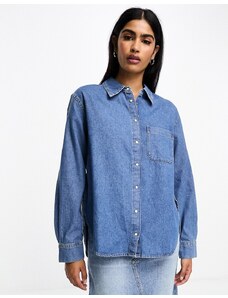 Mango - Camicia di jeans a maniche lunghe blu medio con colletto