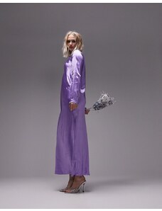 Topshop - Vestito midi a maniche lunghe lilla con cuciture-Viola