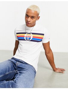 Sergio Tacchini - T-shirt bianca con righe arcobaleno sul petto-Bianco