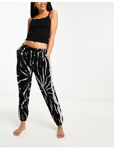 DKNY - Abbigliamento notte - Joggers del pigiama nero tie-dye con fettuccia con logo