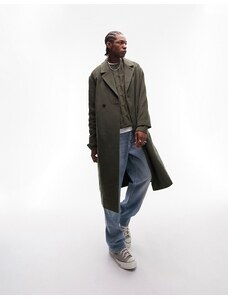 Topman - Cappotto di lana oversize con cintura kaki-Verde