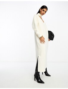 ASOS DESIGN - Vestito maglia midi a maniche lunghe super morbido bianco inverno con dettaglio stile collarino