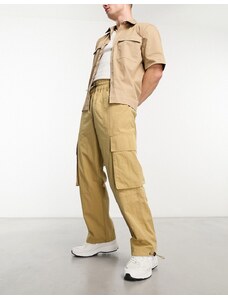 ASOS DESIGN - Pantaloni cargo a fondo ampio con vita elasticizzata in nylon beige-Neutro