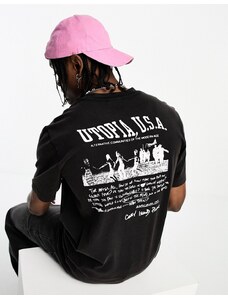 Coney Island Picnic - T-shirt a maniche corte nera con stampa "Utopia" sul petto e sul retro-Nero