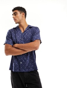 Selected Homme - Camicia oversize blu navy con stampa stile mosaico e rever