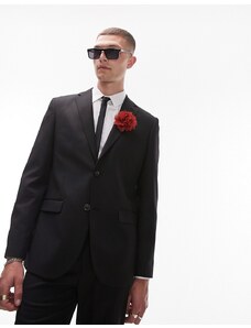 Topman - Giacca da abito premium nera elasticizzata in lana-Nero