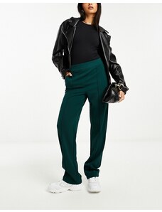 Vila - Pantaloni a fondo ampio elasticizzati verde scuro con pinces sul davanti