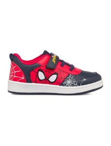 Sneakers primi passi rosse e blu da bambino con stampa Spiderman