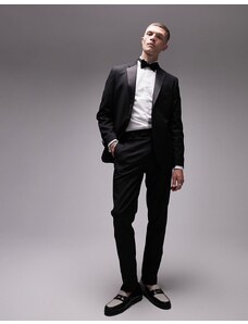 Topman - Pantaloni da smoking premium slim in misto lana neri elasticizzati-Nero