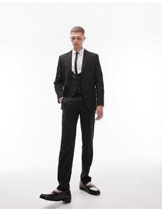 Topman - Pantaloni da abito premium neri elasticizzati in lana-Nero