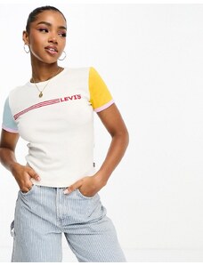 Levi's - Rickie - T-shirt color crema con logo sul petto e maniche a contrasto-Bianco