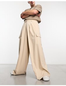 ASOS DESIGN - Pantaloni eleganti a fondo super ampio color pietra-Neutro