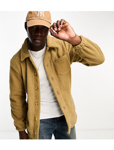 Threadbare Tall - Camicia giacca in pile borg color cammello con bottoni-Neutro