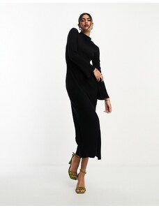 ASOS DESIGN - Vestito midi nero a maniche lunghe super soffice con scollo a cuore