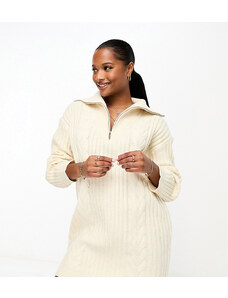 Esclusiva 4th & Reckless Petite - Vestito corto in maglia a trecce color crema-Bianco
