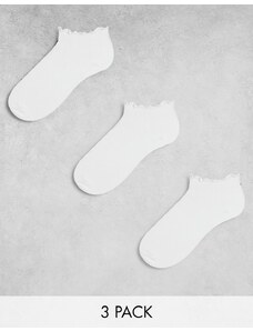 ASOS DESIGN - Confezione da 3 paia di calzini corti bianchi con finiture con volant-Bianco