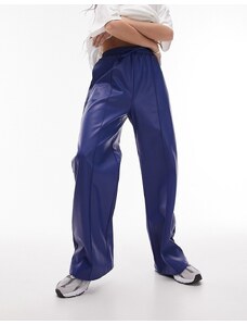 Topshop - Pantaloni dritti color cobalto stile joggers in pelle sintetica-Blu