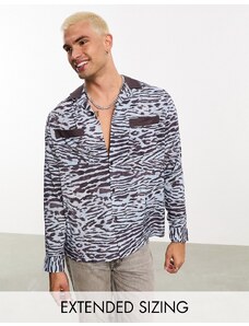 ASOS DESIGN - Camicia comoda con rever, colletto a contrasto e stampa leopardata-Blu