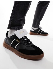 Polo Ralph Lauren - Heritage Aera - Sneakers in pelle e camoscio nere con suola in gomma-Nero