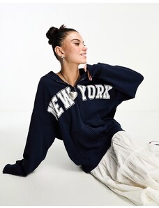 ASOS DESIGN - Felpa con cappuccio e zip blu navy con grafica "New York"