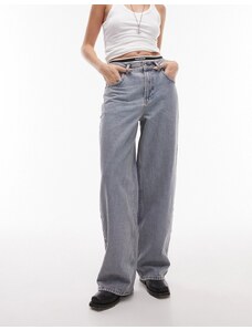 Topshop - Jeans dritti candeggiati effetto sporco anni '90-Blu