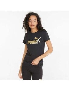 T-shirt nera da donna con logo oro Puma Essentials +