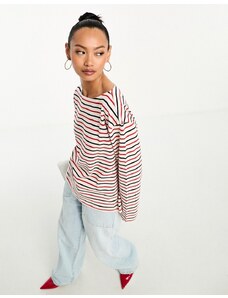 & Other Stories - Top a maniche lunghe in cotone rosso e blu navy a righe