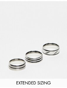 ASOS DESIGN - Confezione da 3 anelli a fascia argento brunito con dettagli incisi in acciaio inossidabile resistente all'acqua