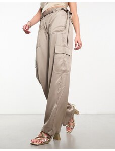 Abercrombie & Fitch - Pantaloni cargo in raso beige con cintura-Neutro