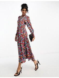 Y.A.S - Vestito camicia lungo senza colletto con stampa jacquard a fiori-Multicolore