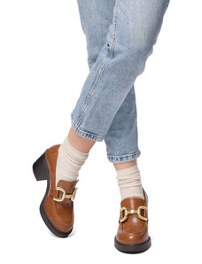 Mocassini marroni da donna con tacco a blocco 7 cm e morsetto Swish Jeans