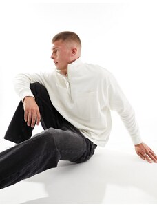 ASOS DESIGN - Felpa oversize bianca con zip corta e tasca-Neutro