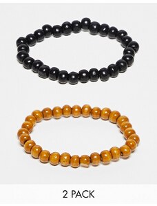 ASOS DESIGN - Confezione da 2 braccialetti nero e marrone con perline-Black