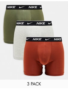 Nike - Everyday - Confezione da 3 boxer aderenti in cotone elasticizzato verde oliva/arancione/grigio-Multicolore