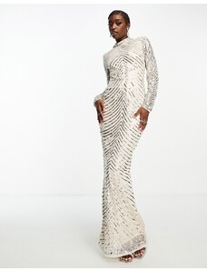 Beauut - Vestito premium lungo aperto dietro crema e argento con decorazioni-Bianco