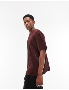 Topman - T-shirt oversize marrone plissé