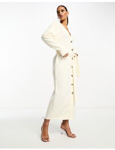 ASOS DESIGN - Vestito cardigan lungo super morbido bianco inverno con bottoni e cintura