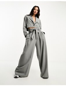 ASOS DESIGN - Pantaloni a vita alta con cintura grigio chiaro in coordinato