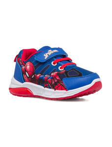 Sneakers primi passi da bambino rosse e blu con luci nella suola e stampa Spiderman