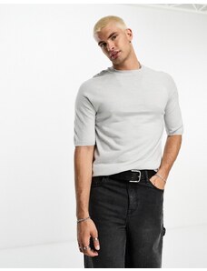 Brave Soul - T-shirt a maniche corte in maglia grigio mélange chiaro-Bianco