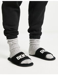 DKNY - Pantofole stile sliders nere con logo-Nero