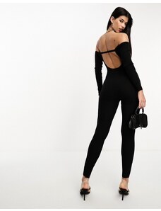 Simmi Clothing SIMMI - Tuta jumpsuit aperta sul retro in maglia nera-Nero